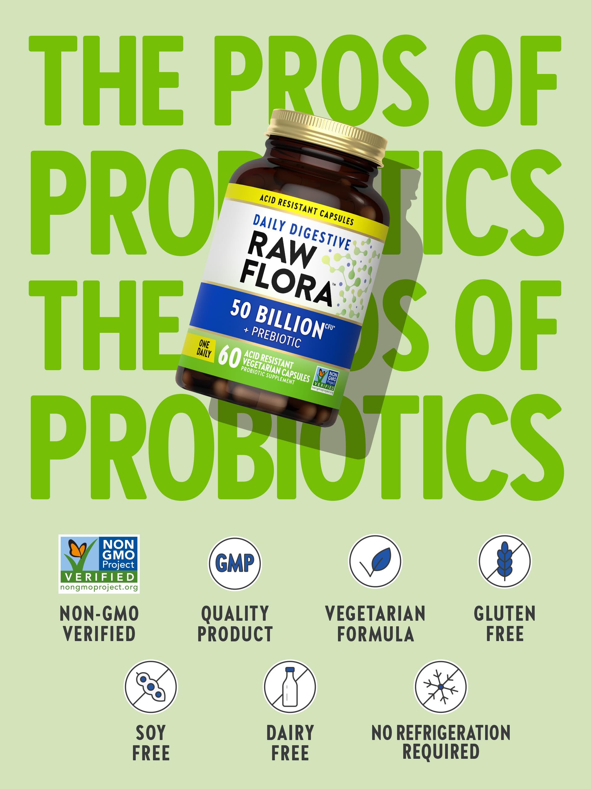 Gluten-free Non-GMO Raw Flora probiotic label