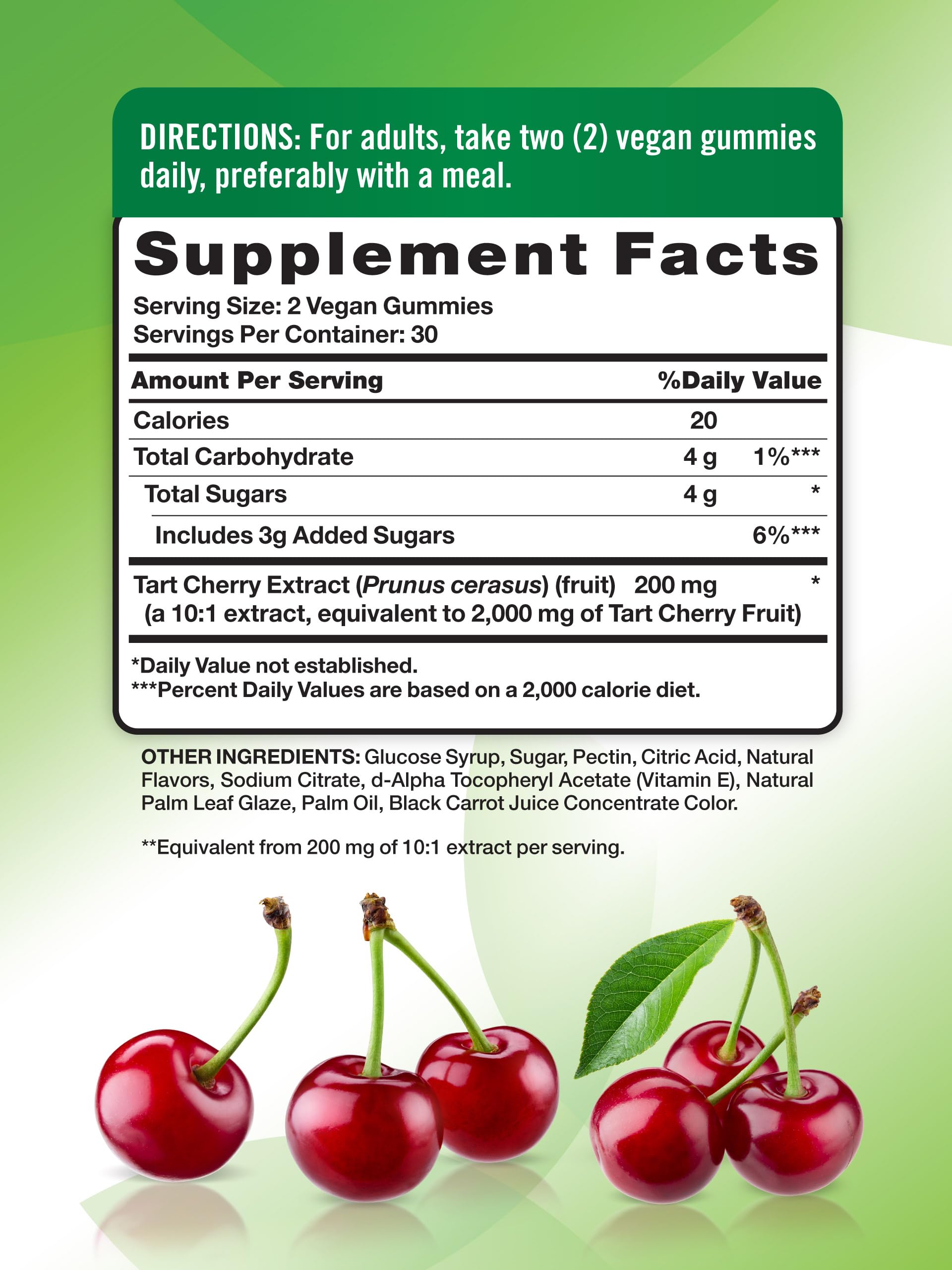 Ingredient panel for Nature's Truth Tart Cherry Gummies