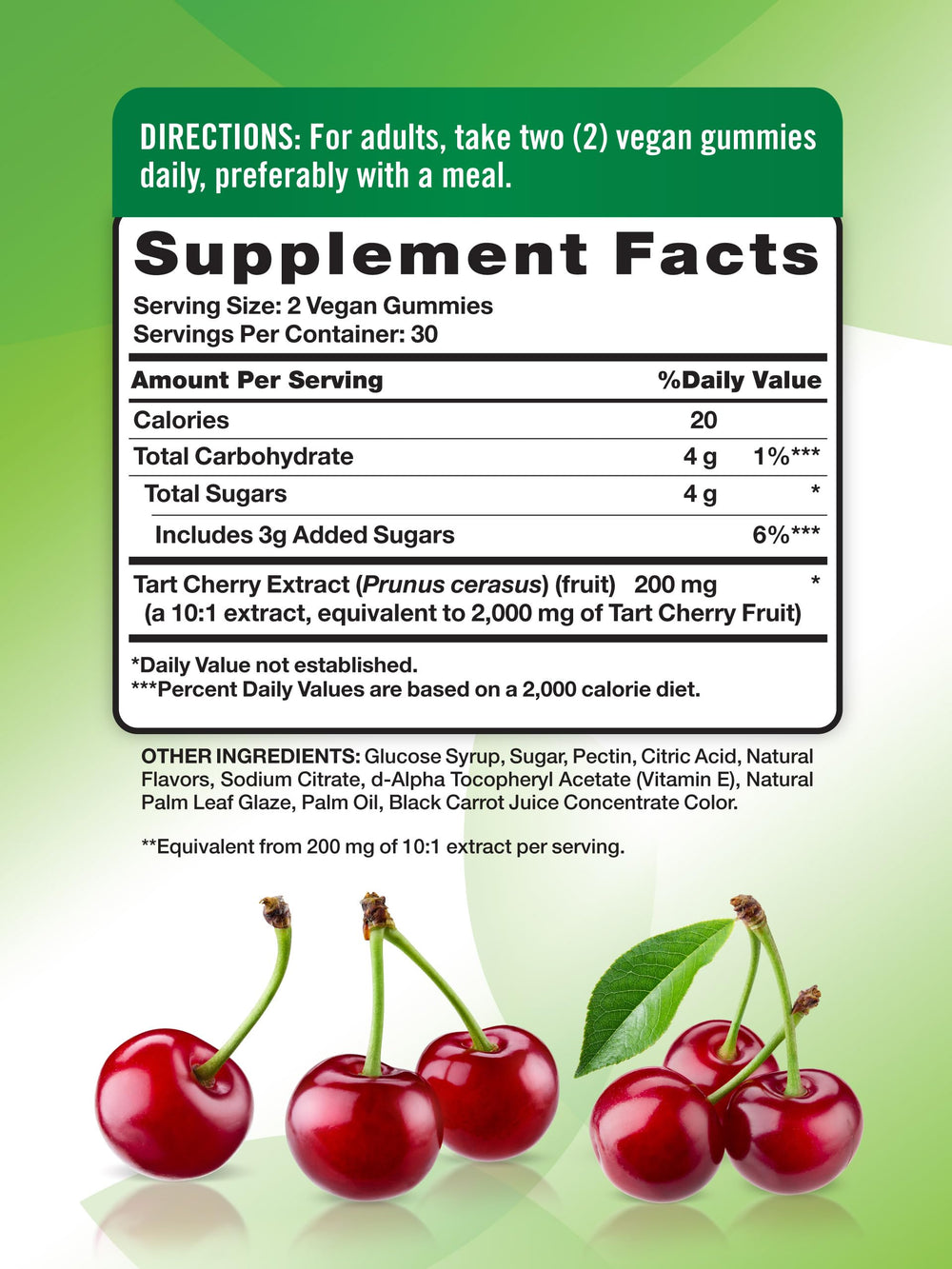 Ingredient panel for Nature's Truth Tart Cherry Gummies