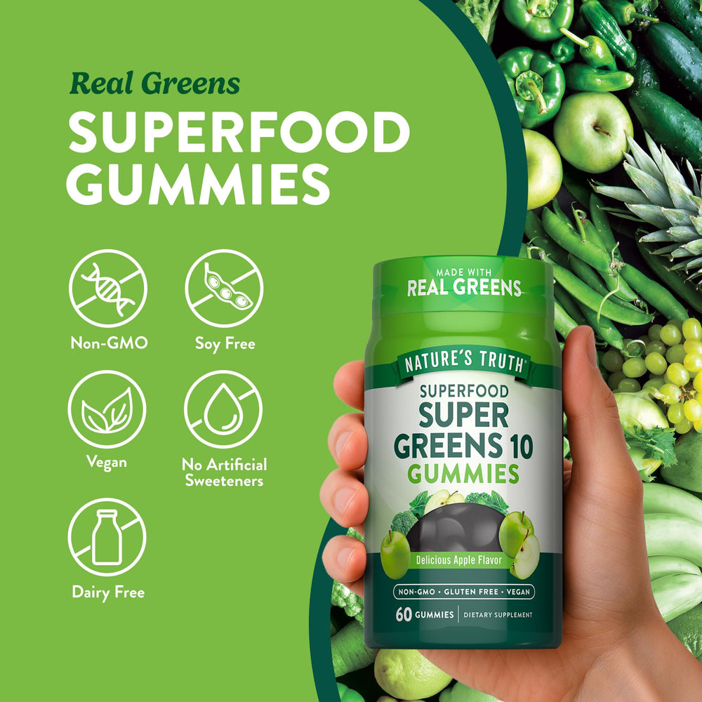 Nature's Truth vegan-friendly gummies with non-GMO and gluten-free labels.