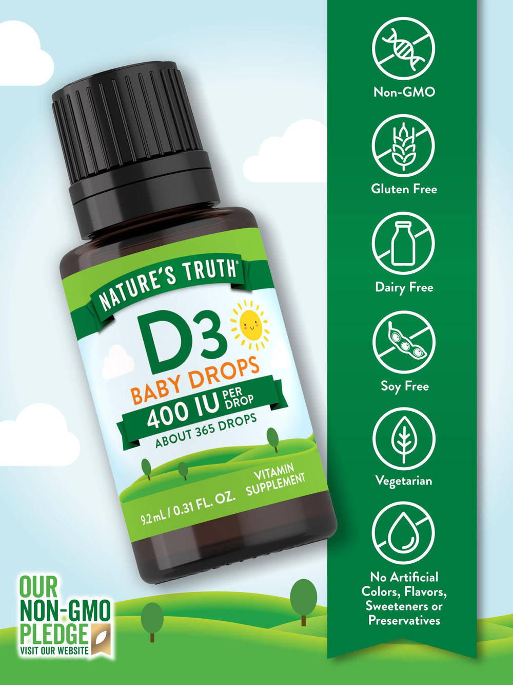 Front view of Nature's Truth Vitamin D Drops for Infants packaging