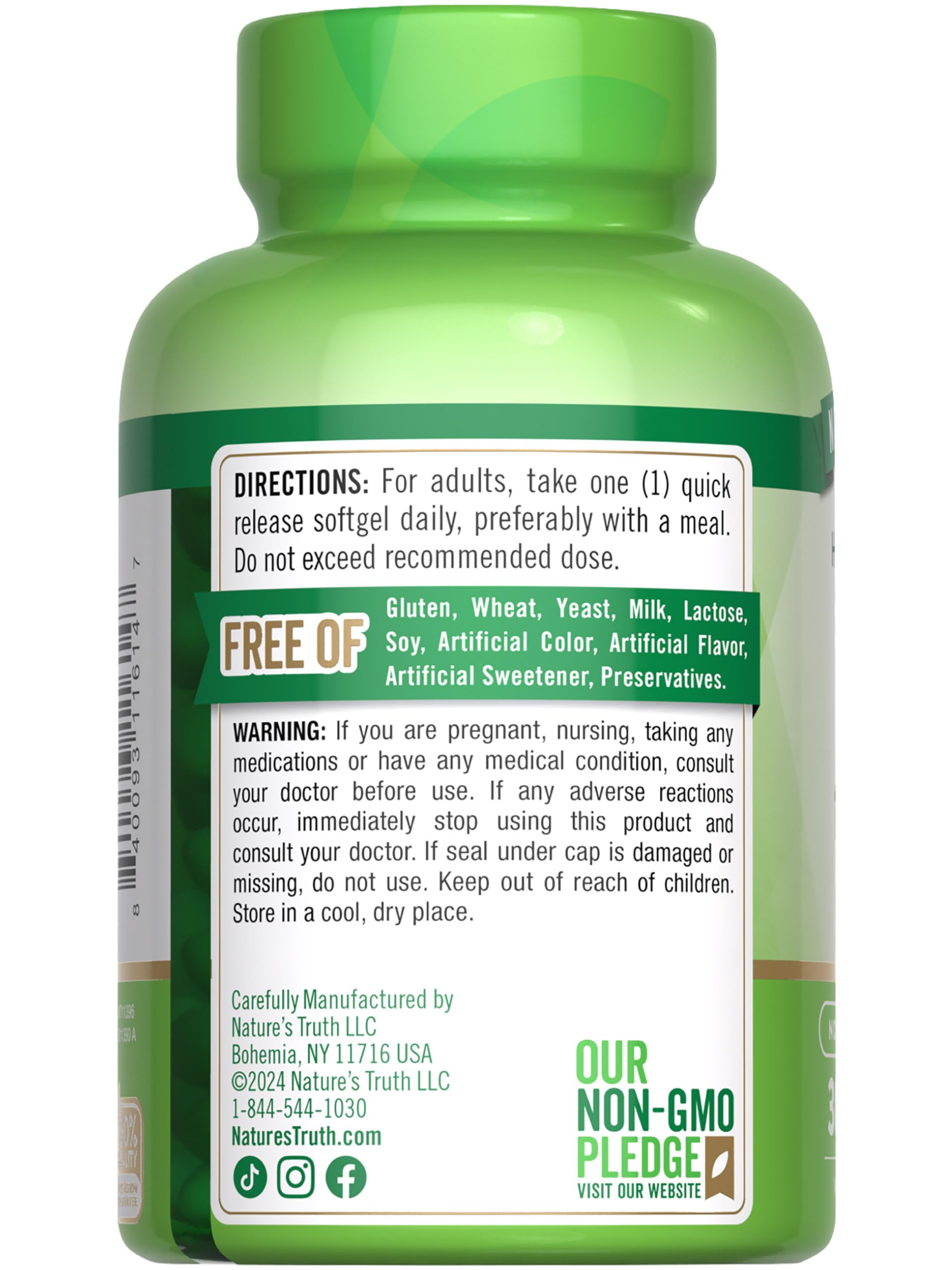 Supplement facts panel close-up