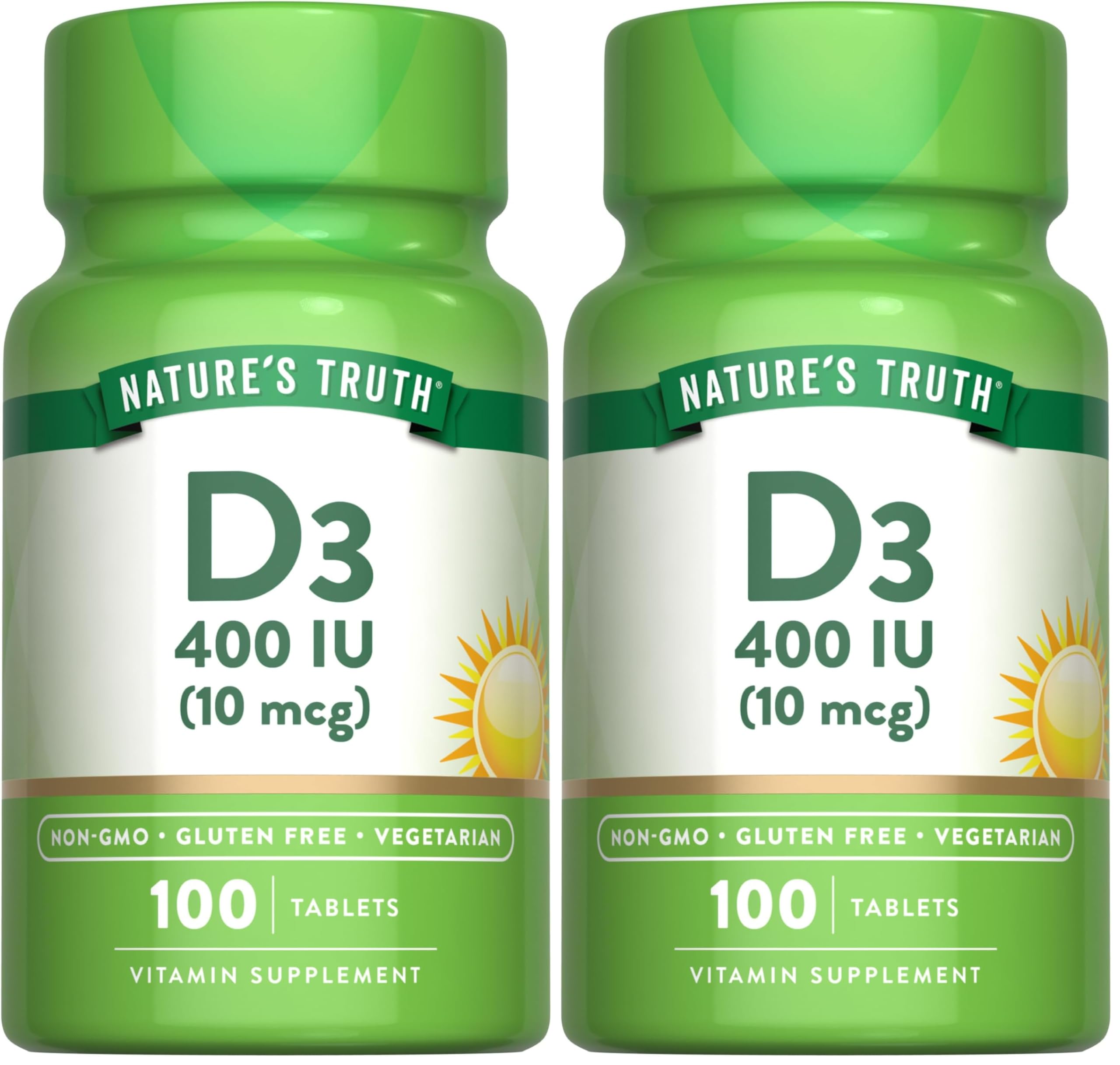 Nature's Truth Vitamin D3 400 IU bottle - front view (pack of 2)