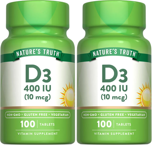 Nature's Truth Vitamin D3 400 IU bottle - front view (pack of 2)