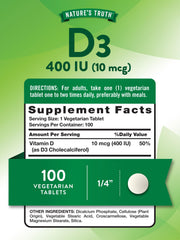 Vitamin D3 400 IU (10 mcg) ingredients close-up
