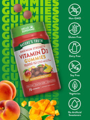 Back view showing supplement facts for Nature's Truth Vitamin D3 Gummies