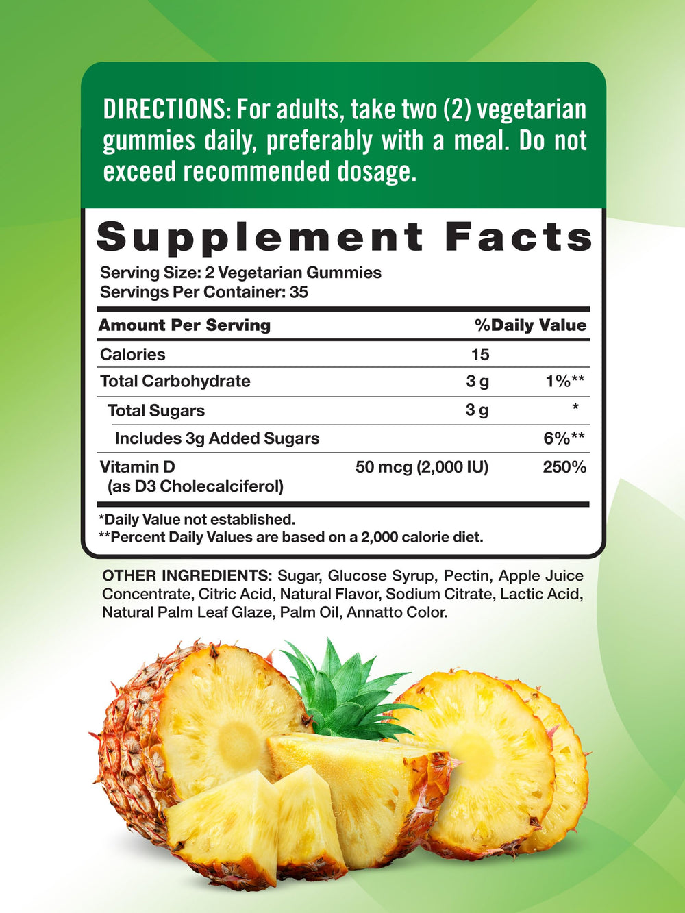 Close-up of pineapple-flavored Vitamin D3 gummy