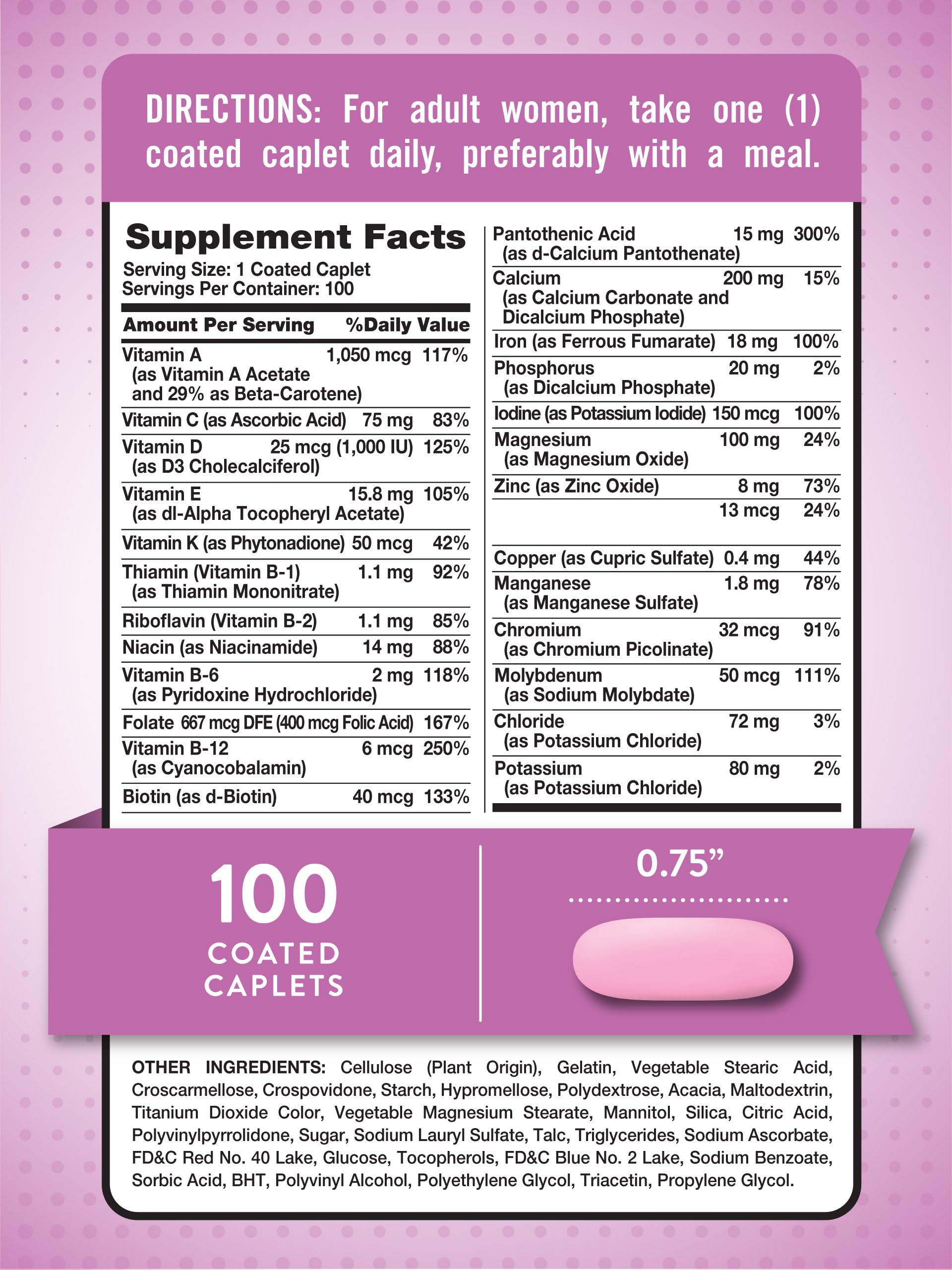 Close-up of coated caplets from Nature's Truth Women’s Multivitamin