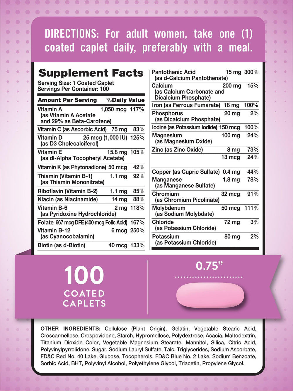Close-up of coated caplets from Nature's Truth Women’s Multivitamin