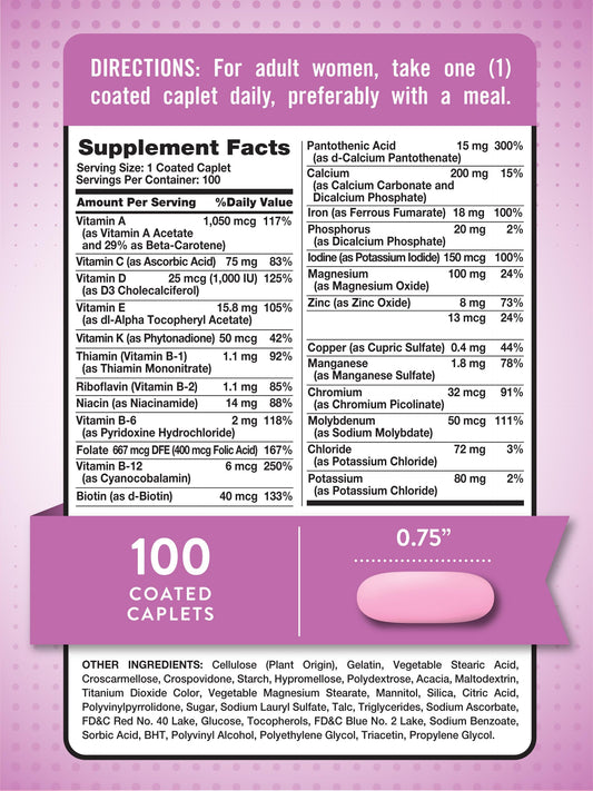 Close-up of coated caplets from Nature's Truth Women’s Multivitamin