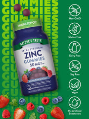 Zinc Gummies label showing 50 mg per serving
