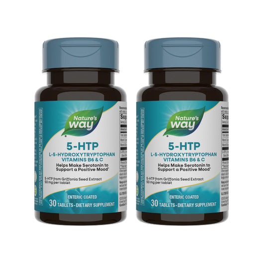 Nature's Way 5-HTP Griffonia bean extract front view on 2-pack bottle