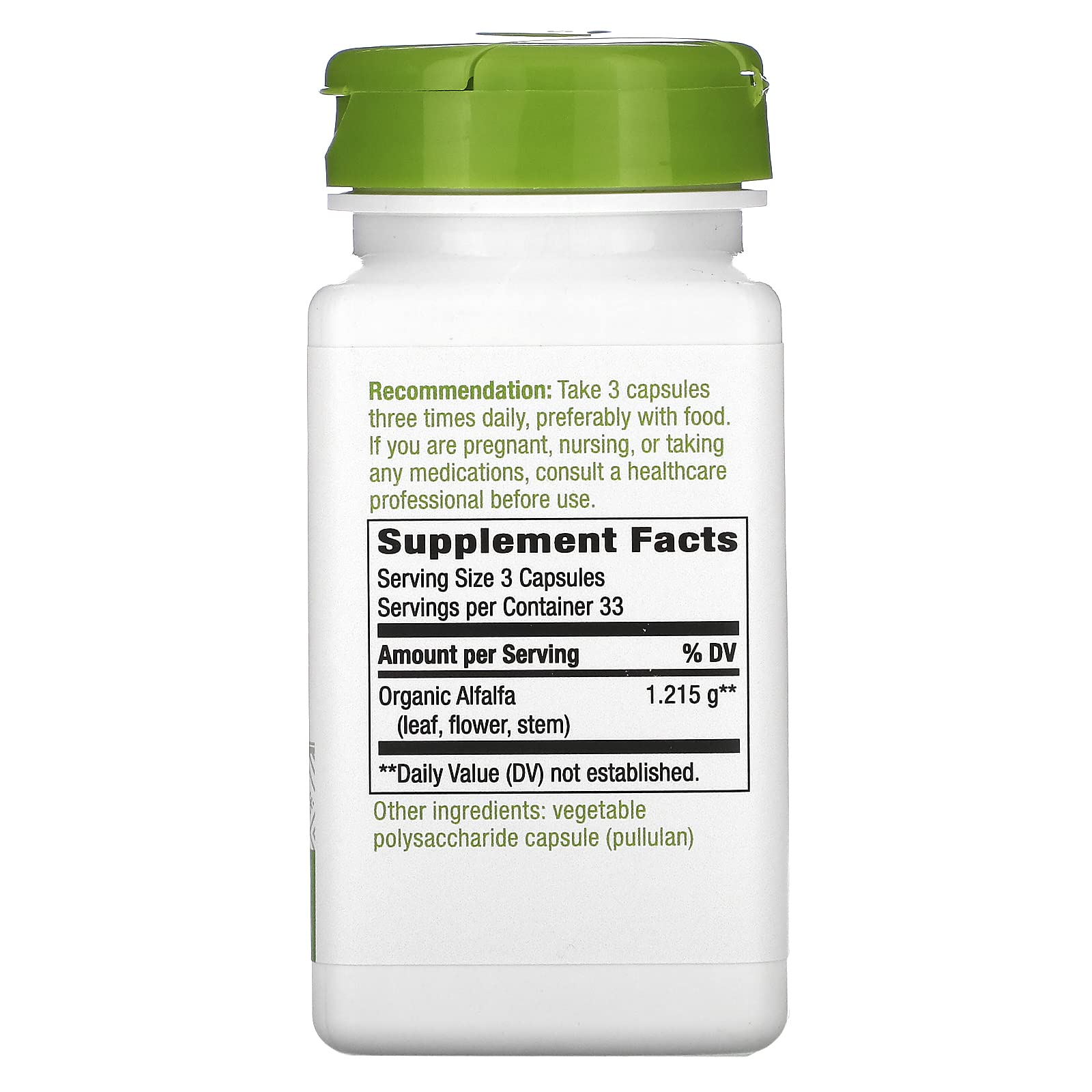 Close-up of Nature's Way Alfalfa Leaves product image - 100 capsules