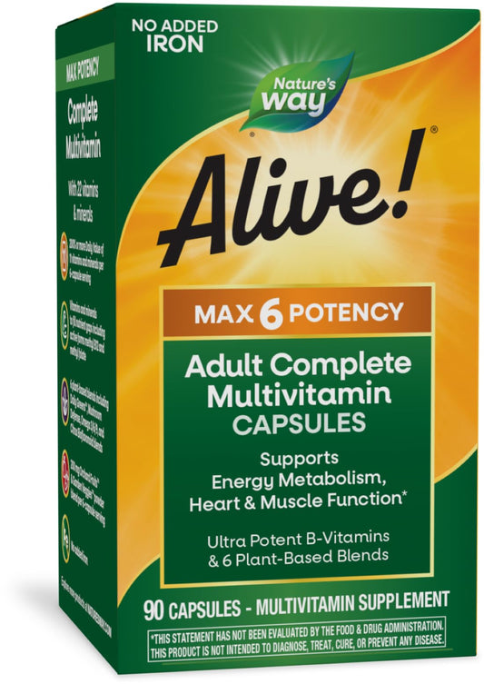 Front view of Nature's Way Alive Max6 Potency Multivitamin bottle