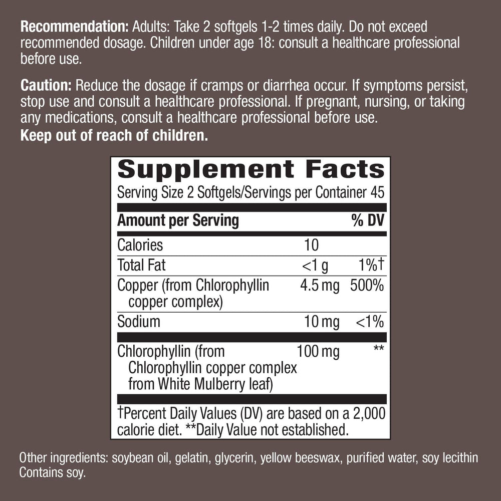 Close-up of Nature's Way Chlorofresh internal deodorant 90 softgels bottle