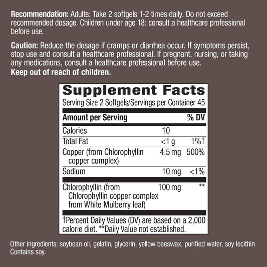 Close-up of Nature's Way Chlorofresh internal deodorant 90 softgels bottle
