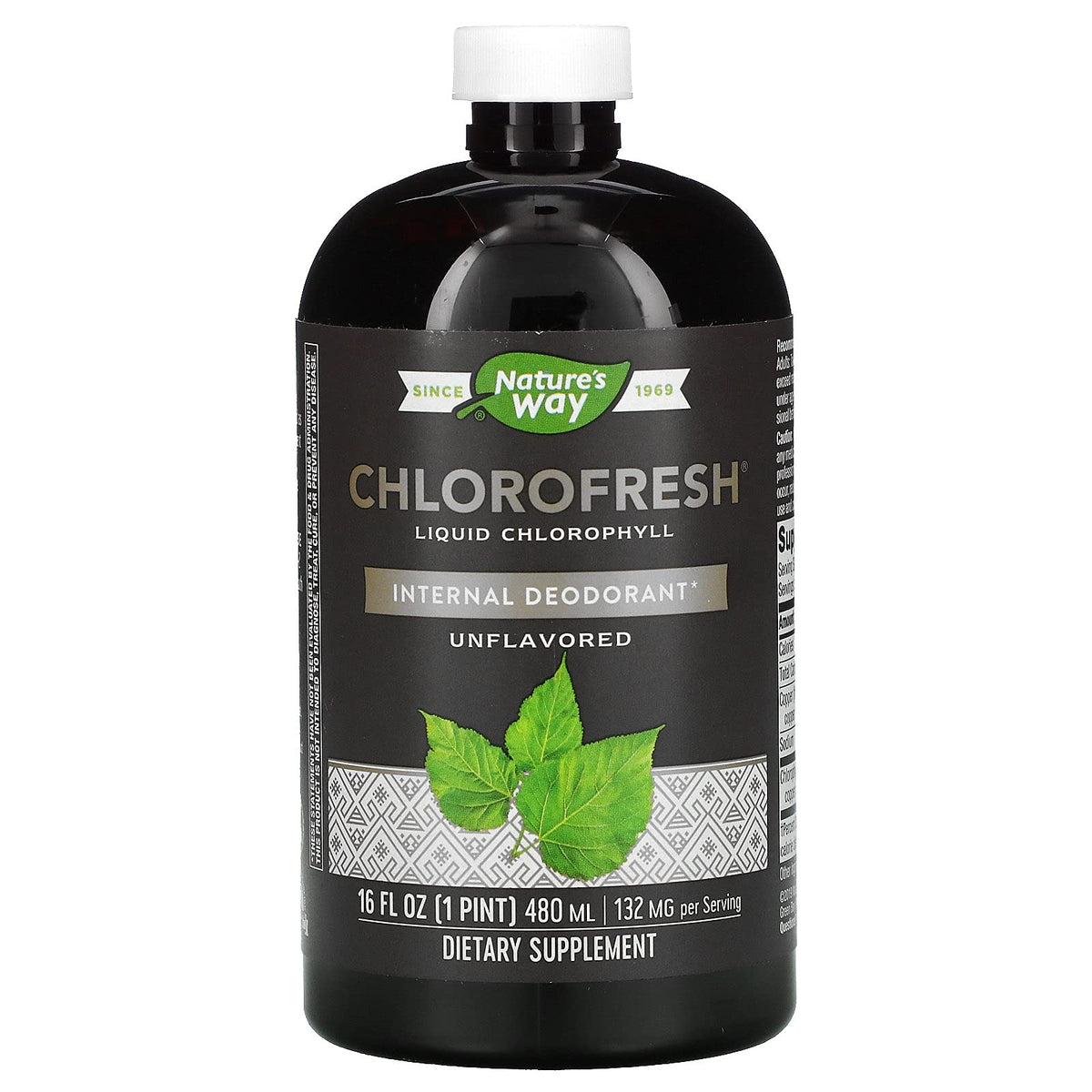 Front view of Nature's Way Chlorofresh Liquid Chlorophyll Internal Deodorant 16 oz unflavored bottle