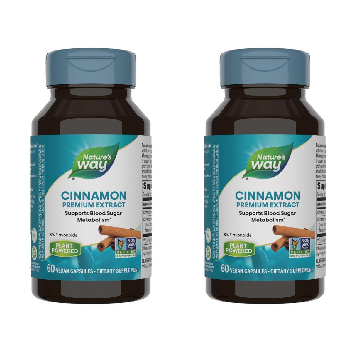 Bottle of Nature's Way Cinnamon Premium Extract with 60 Vcaps (Pack of 2)