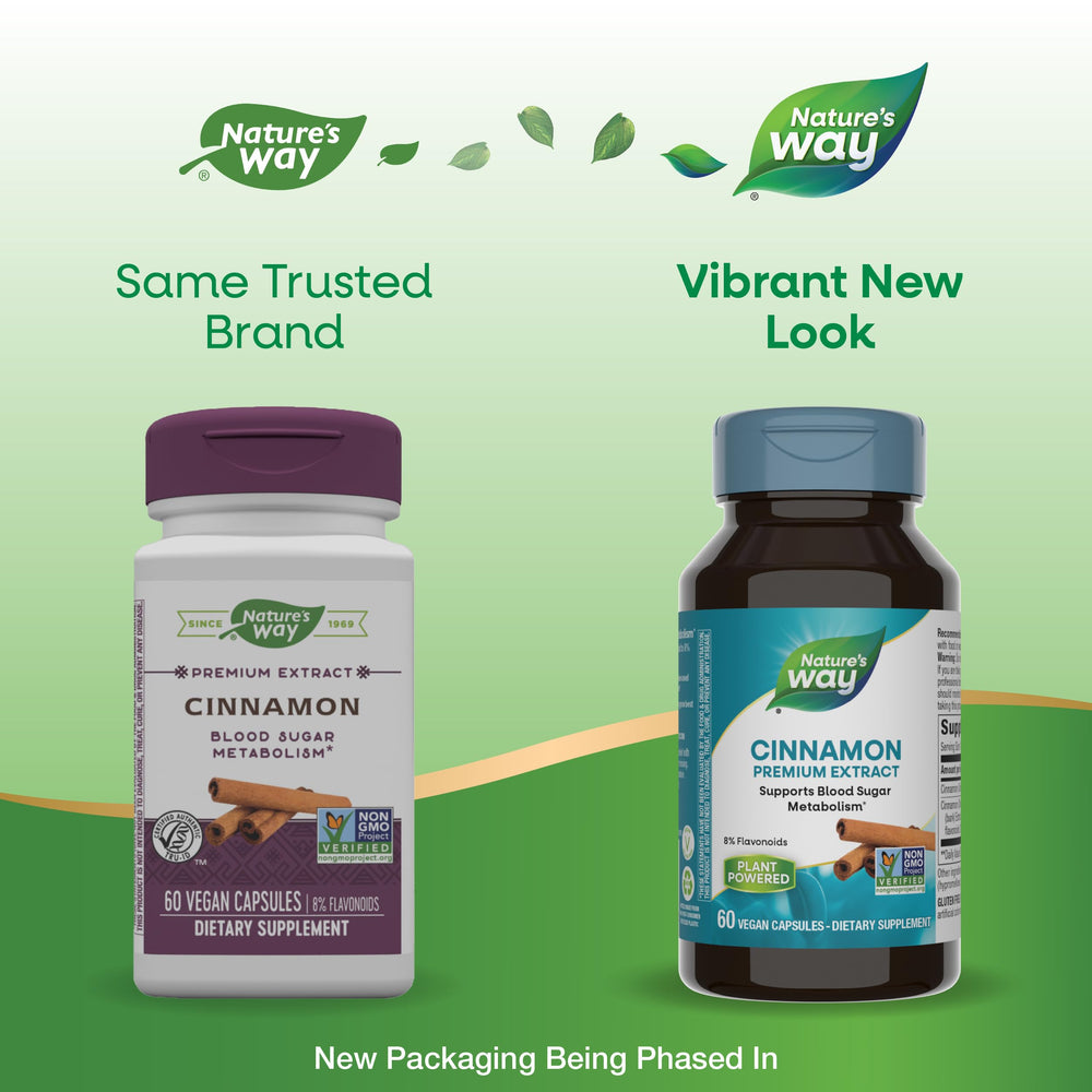 Nature's Way Cinnamon Premium Extract label showing 8% flavonoids