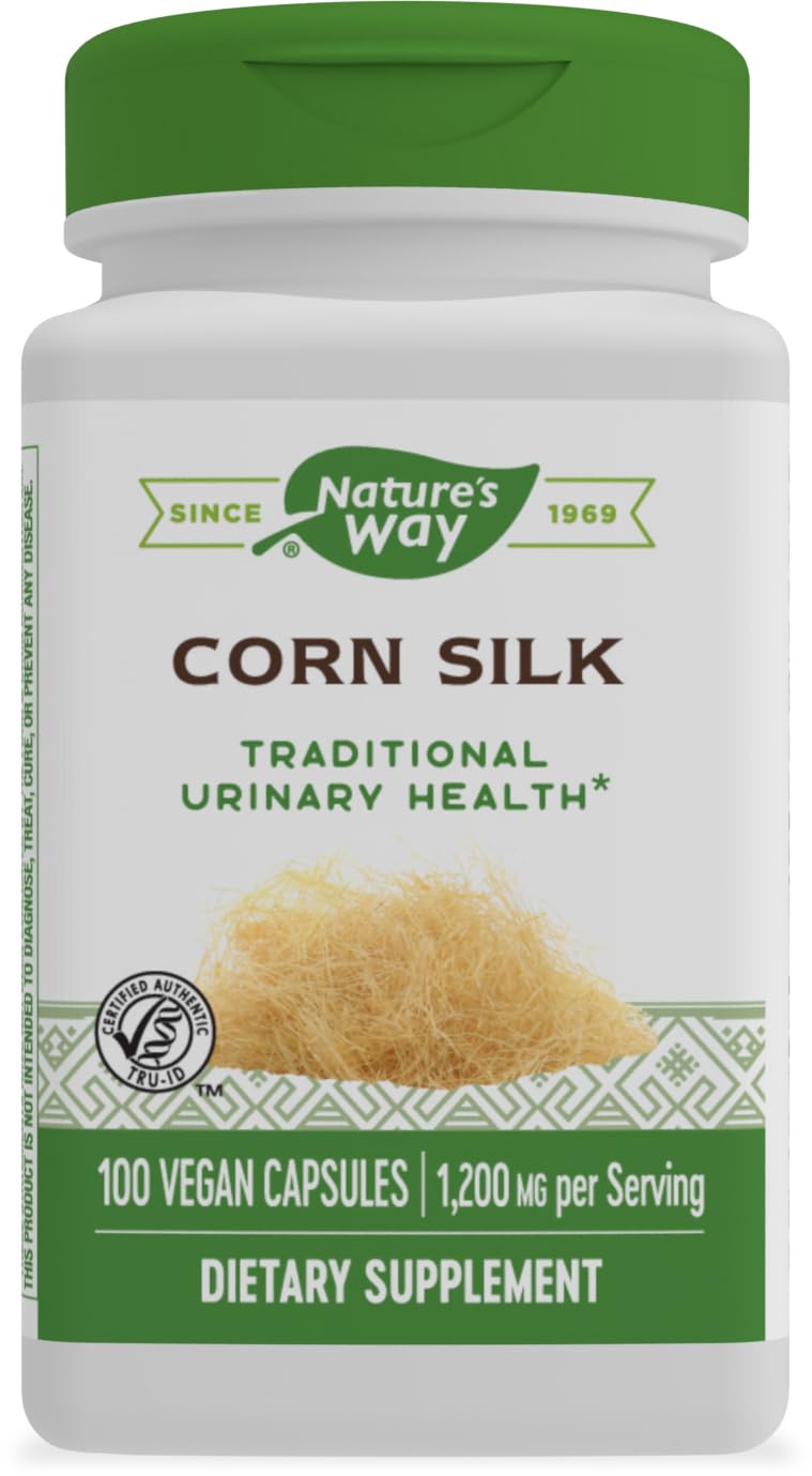 Bottle label showing 1,200 mg per 3-capsule serving for corn silk