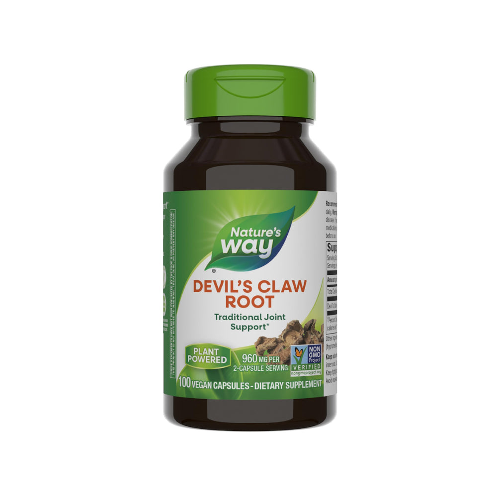 Nature's Way devils claw root bottle with 960 mg serving label