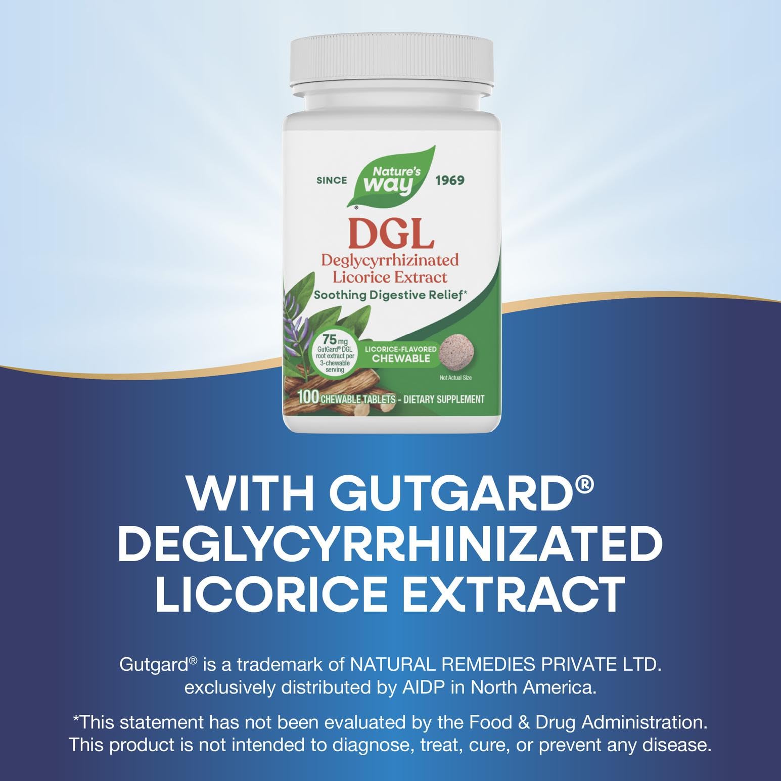 Gluten-free and vegan labels on Nature's Way DGL chewables
