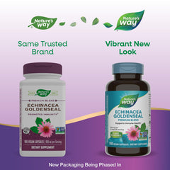 Nature's Way Echinacea Goldenseal vegan capsules container showcases plant-based supplement