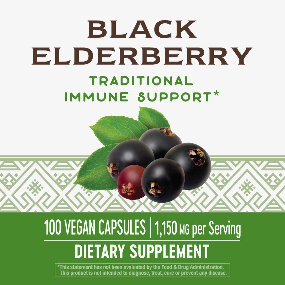 Close-up of Nature's Way Elderberry bottle with label
