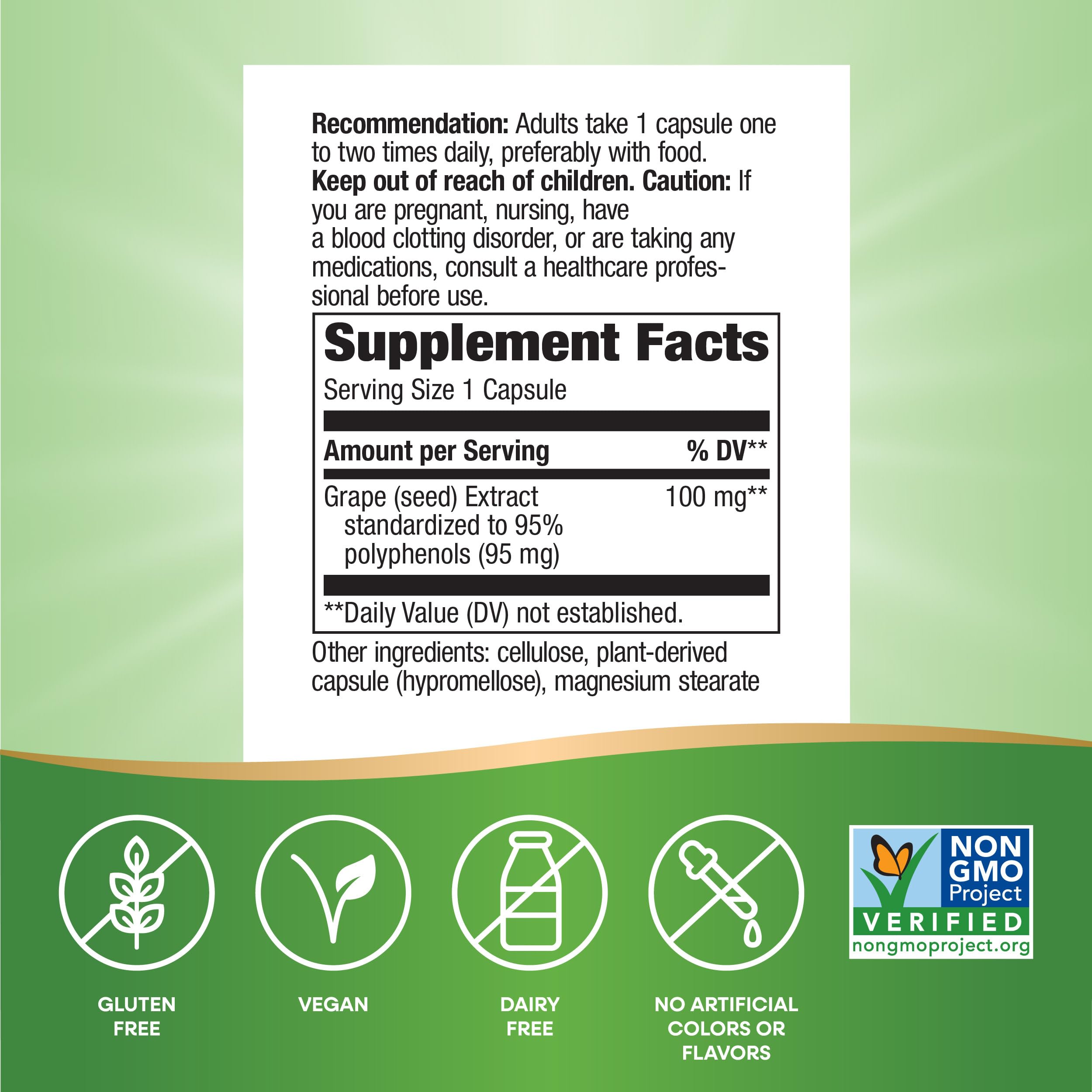 Close-up of bottle and label for Nature's Way Grape Seed Extract