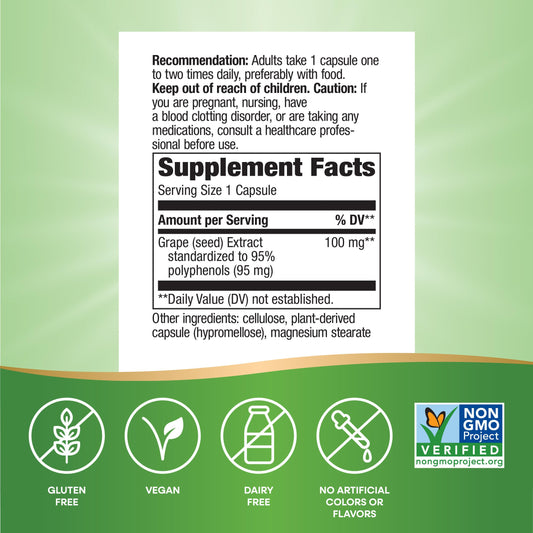 Close-up of bottle and label for Nature's Way Grape Seed Extract