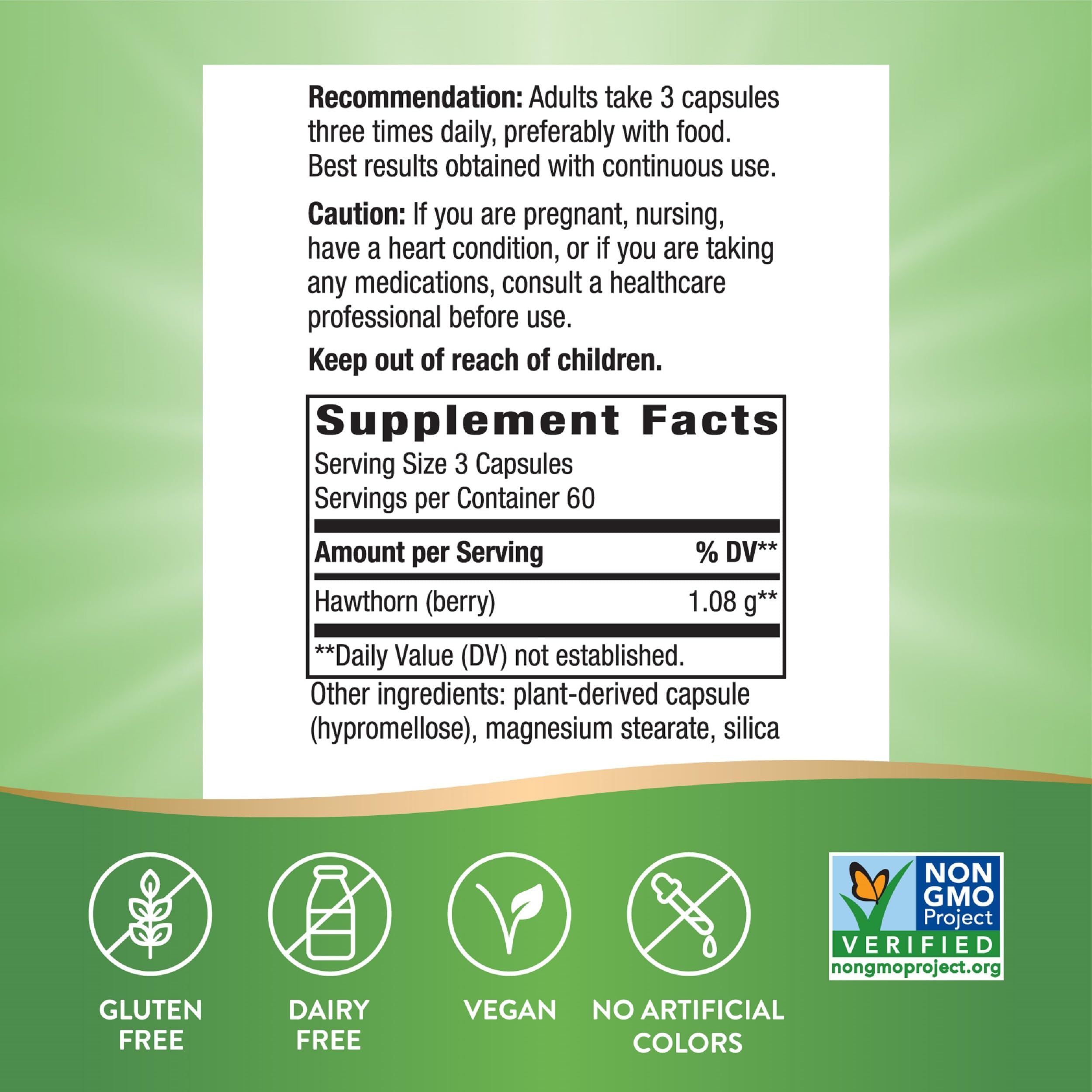 Nature's Way Hawthorn Berries 2-pack back label with supplement facts