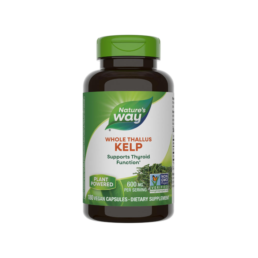 Nature's Way Kelp bottle showing 600 mg per serving