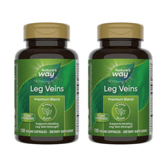 Nature's Way Leg Veins bottle front highlighting vegan, gluten-free capsules.