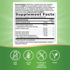 Nature's Way Leg Veins bottle side label showing the 6-herb blend for healthy vein support.