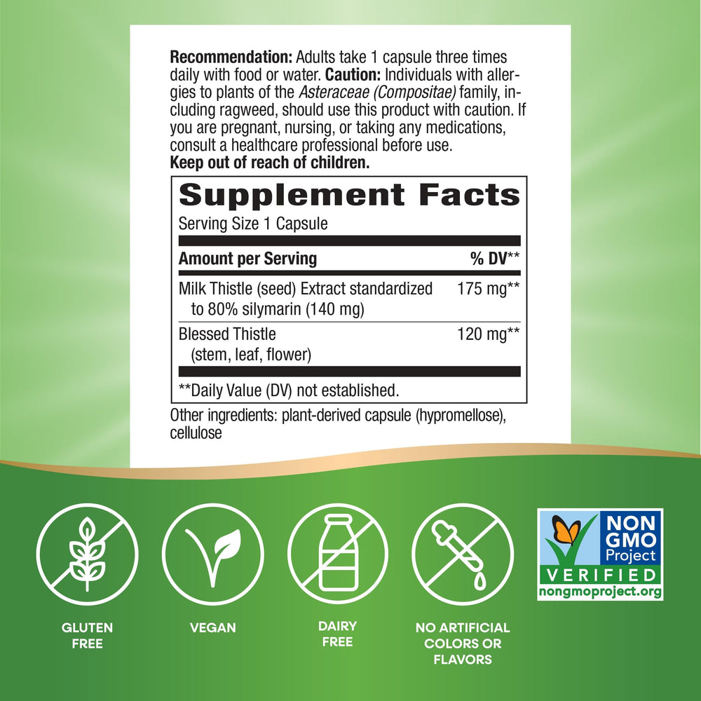 Back label of Nature's Way Milk Thistle 2-Pack bottle