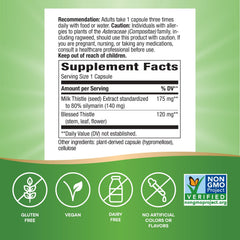 Back label of Nature's Way Milk Thistle 2-Pack bottle