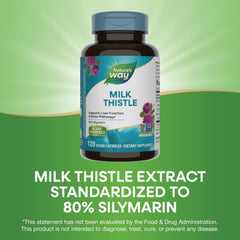 Gluten-free and vegan icons on Nature's Way Milk Thistle packaging