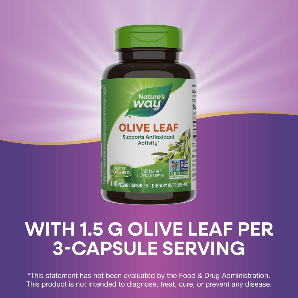 Lifestyle shot of olive leaf capsules on a wooden surface