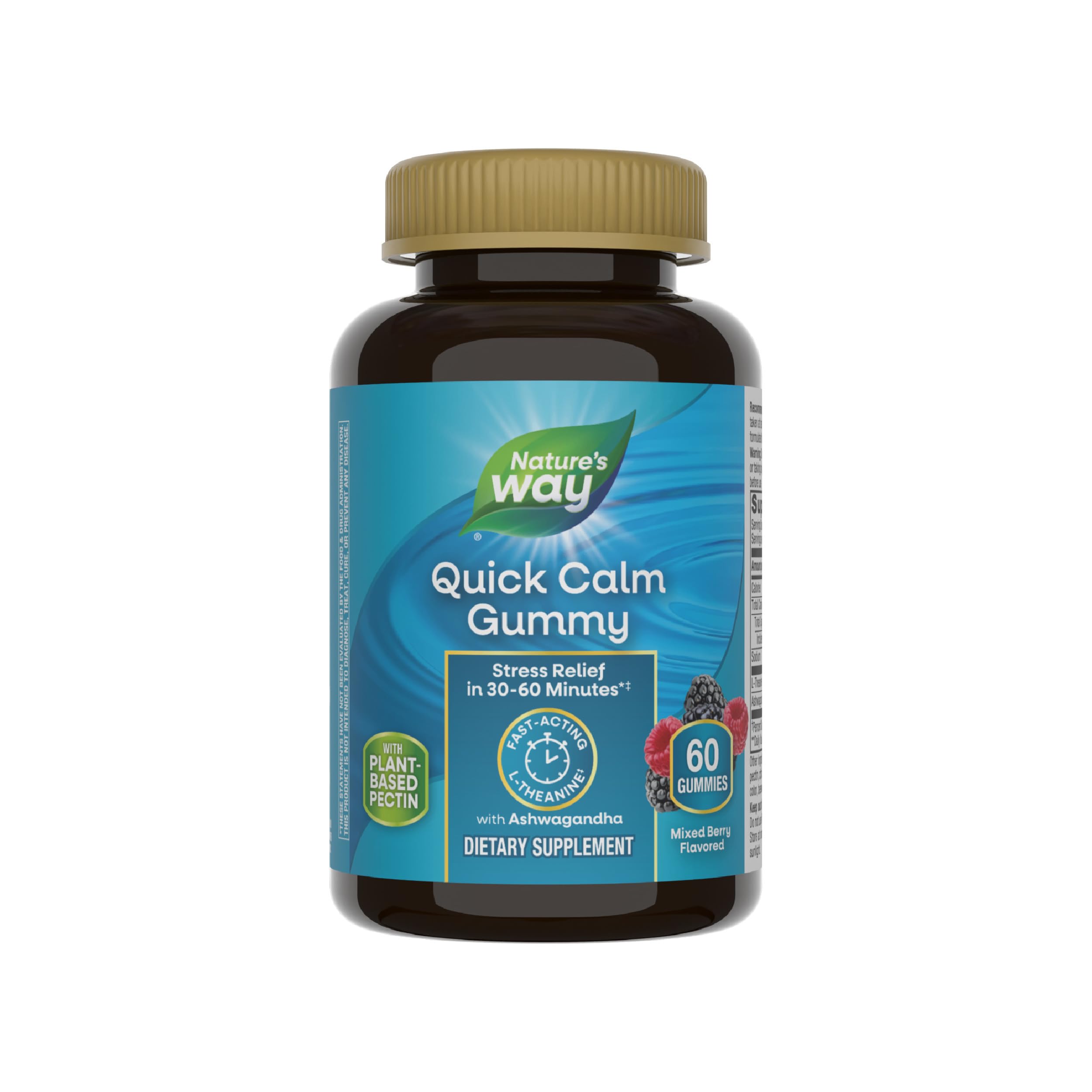 Bottle of Nature’s Way Quick Calm Gummies on a white background