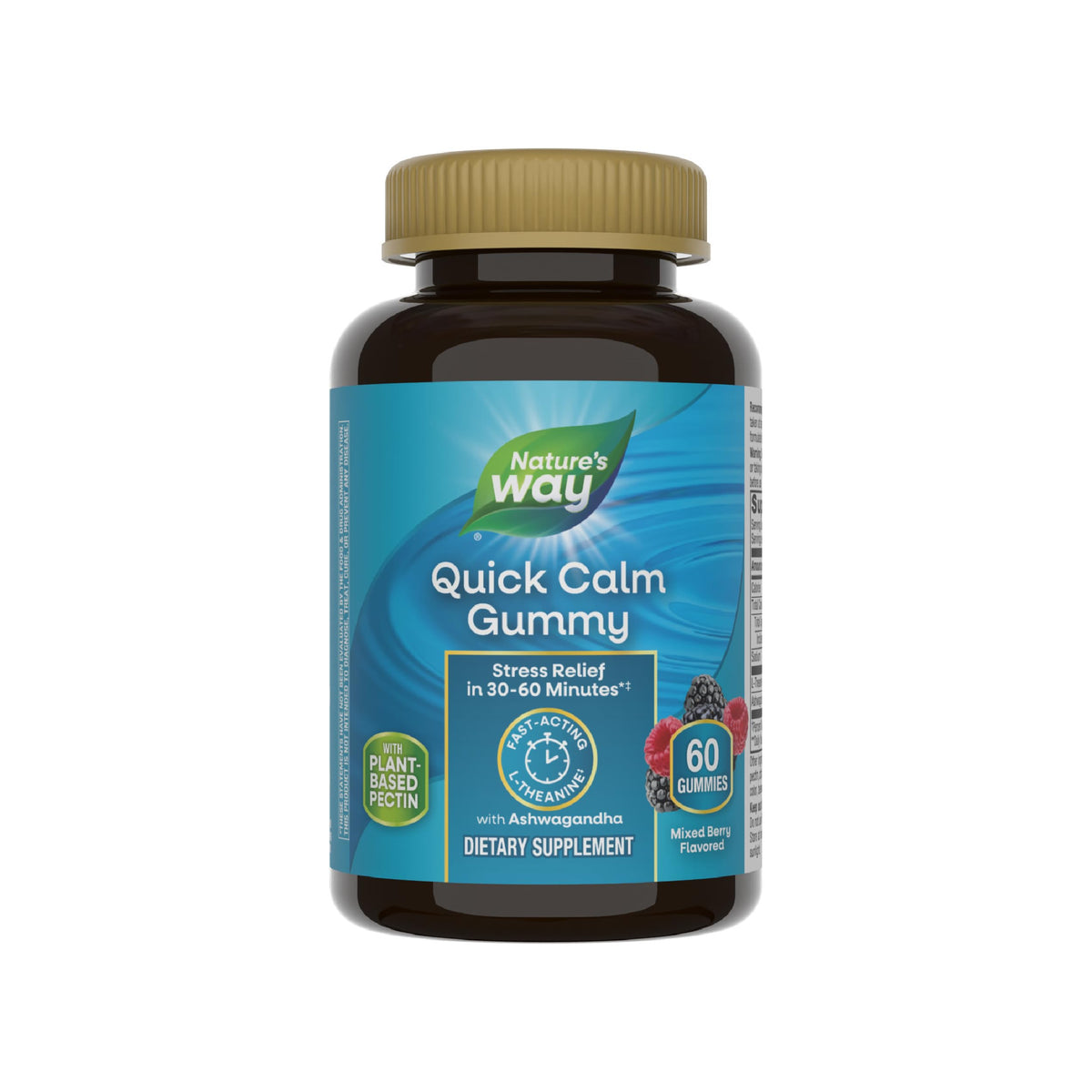 Bottle of Nature’s Way Quick Calm Gummies on a white background