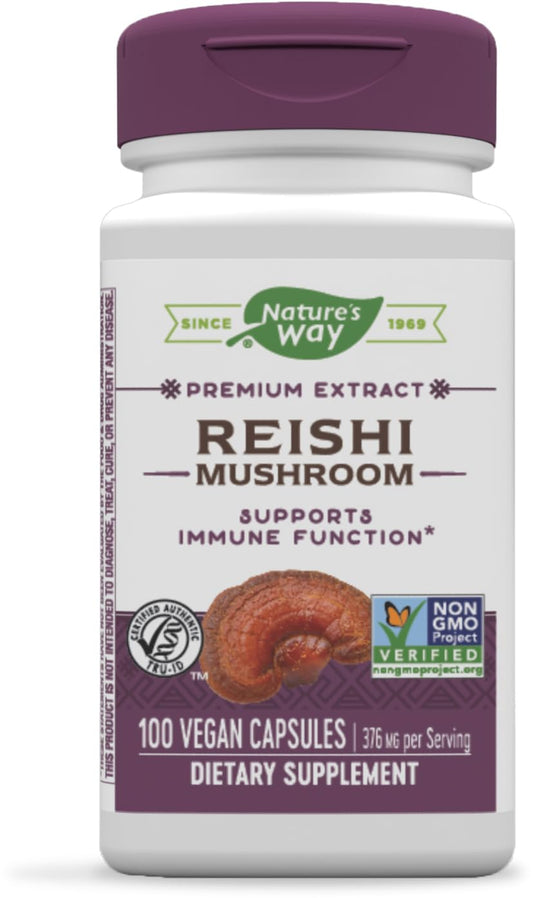 Nature's Way Reishi Mushroom 100-capsule bottle front label