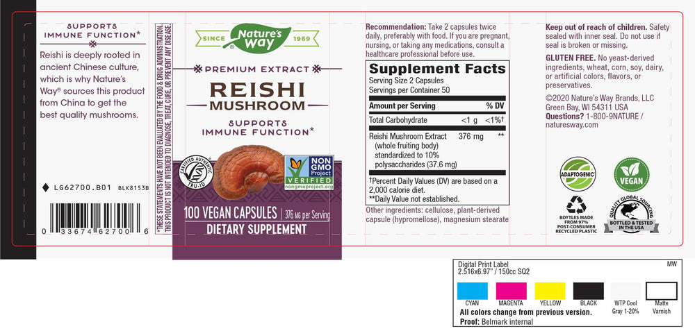 Close-up of Nature's Way Reishi Mushroom packaging