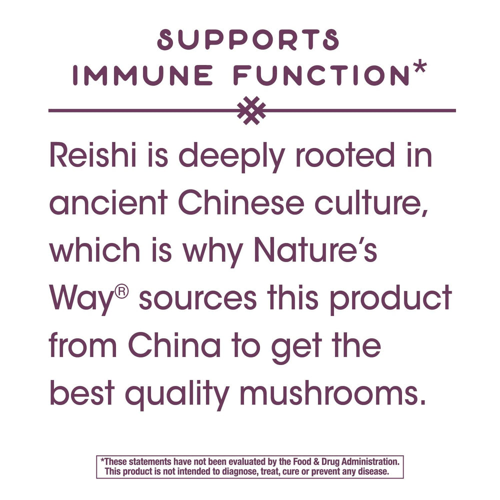 Supplement facts panel on Nature's Way Reishi packaging