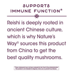 Supplement facts panel on Nature's Way Reishi packaging