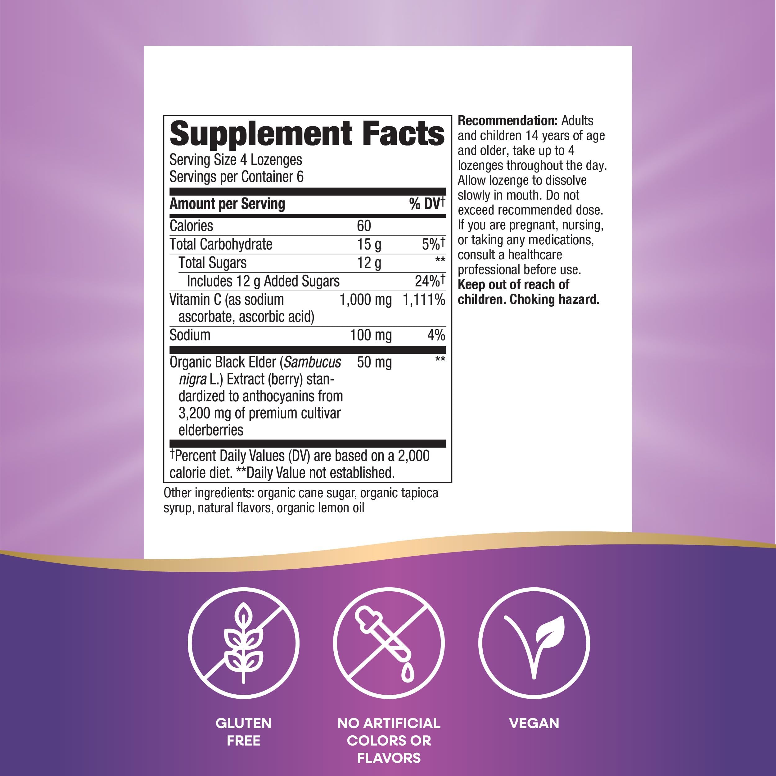 Ingredients label highlighting organic black elderberry extract