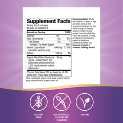 Ingredients label highlighting organic black elderberry extract