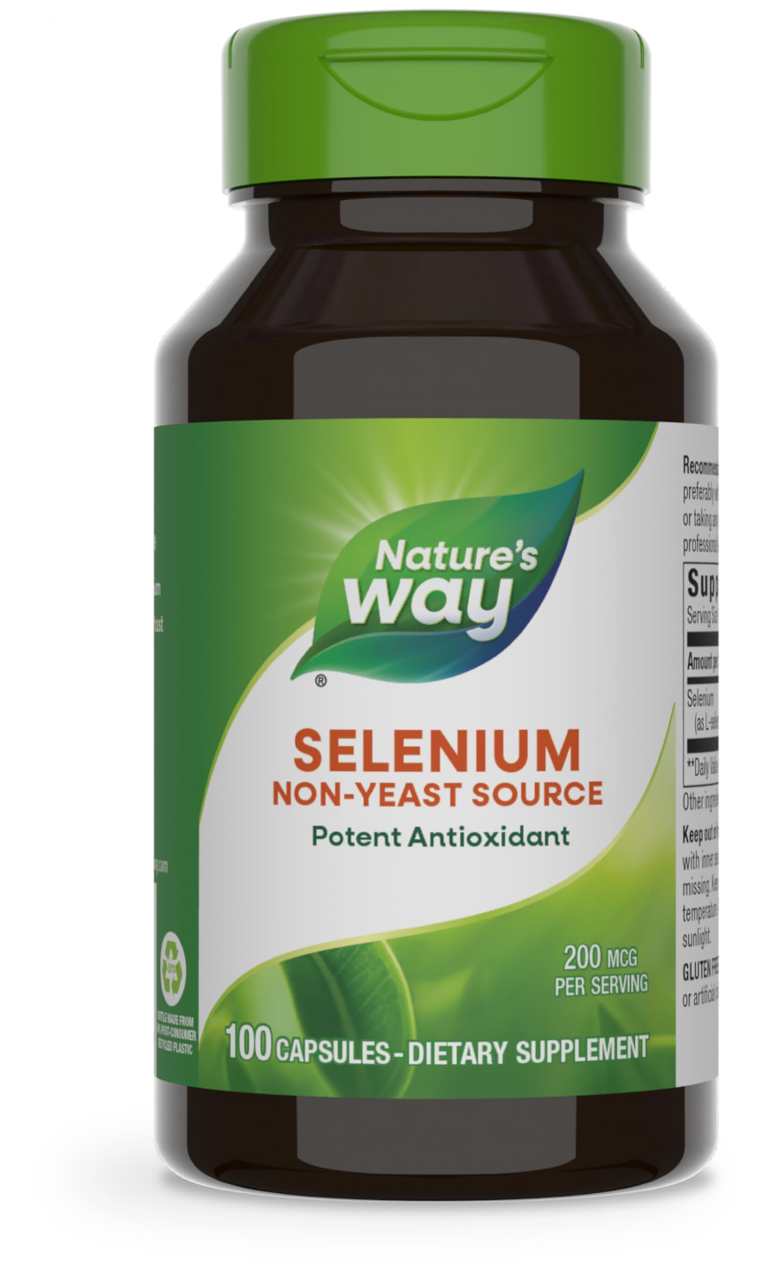 Nature's Way Selenium bottle with capsule view - non-yeast source, 200 mcg