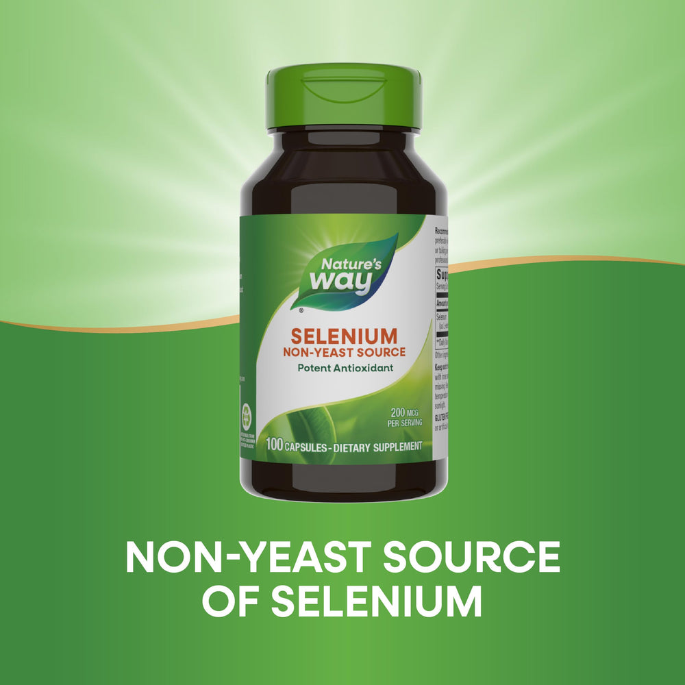 Selenium capsules on white background with Nature's Way branding