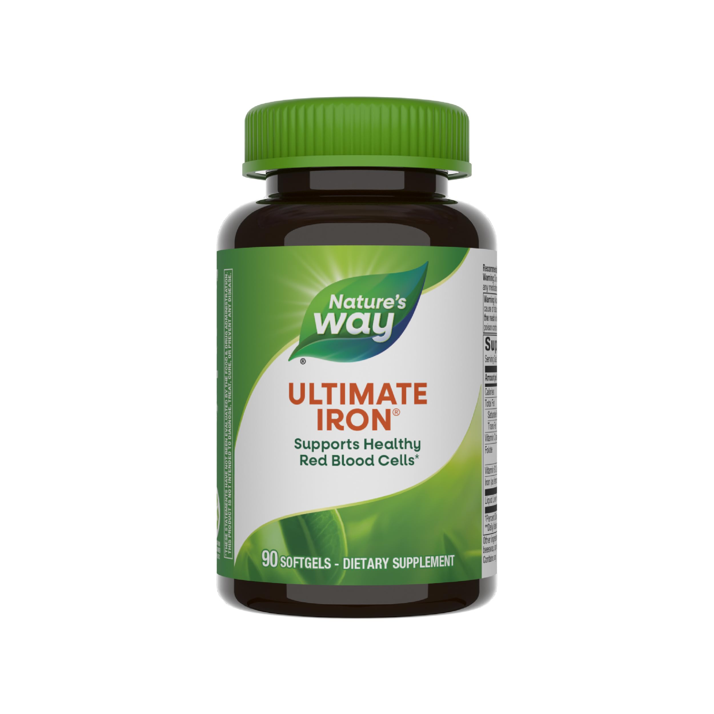 Bottle of Nature's Way Ultimate Iron softgels with label