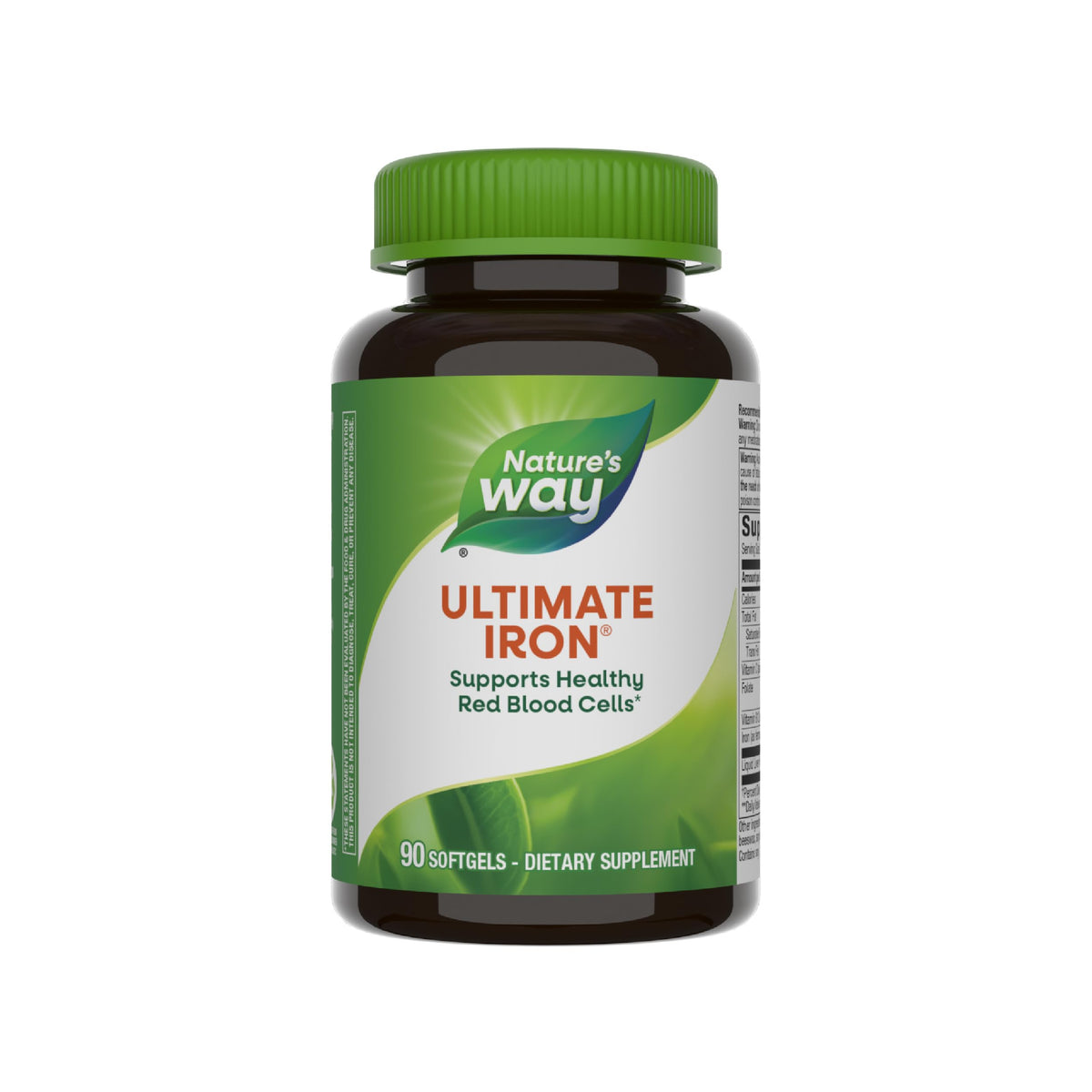 Bottle of Nature's Way Ultimate Iron softgels with label